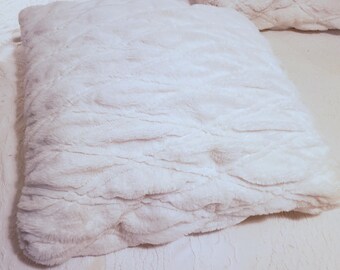 Large White Faux Fur Pillow: Romantic Cottage Chic Decor (24" Square)