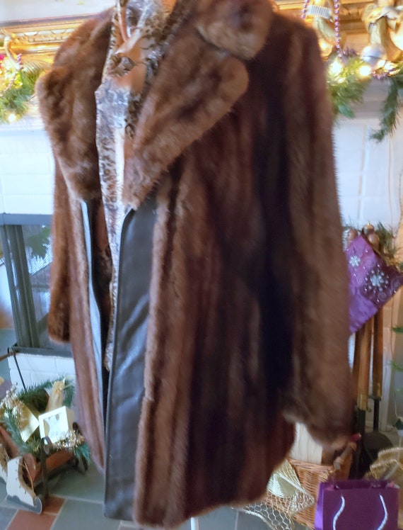 Mink Jacket Leather Trim Vintage Dark Brown Lush … - image 4