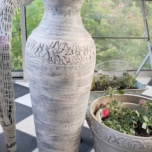 Textured Tall Floor Vase Urn French Country Metal Rustic Farmhouse ...