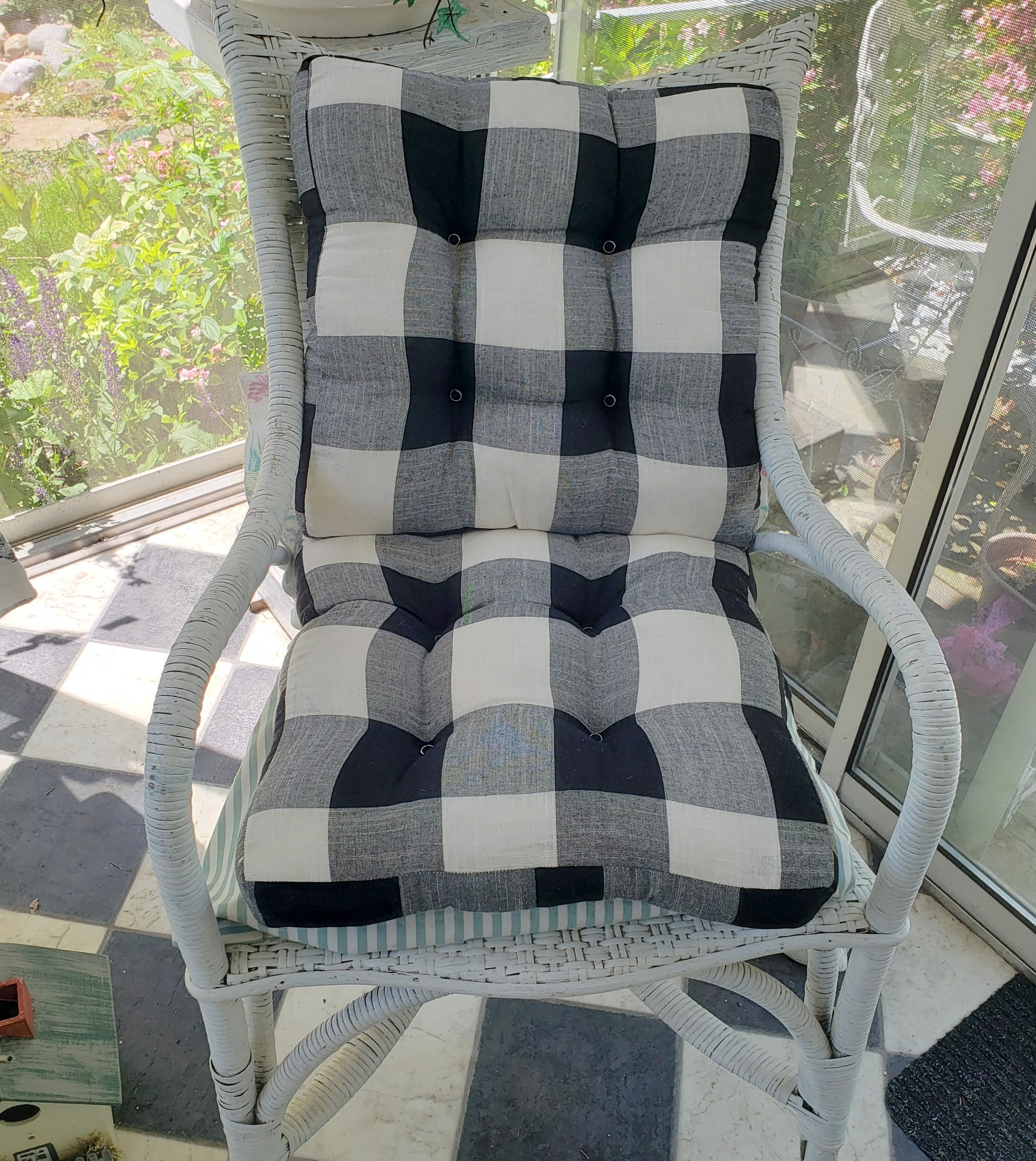 Chair Cushions Buffalo Check Tufted Black White Pair Cottage Core Charm FREE Shipping Etsy