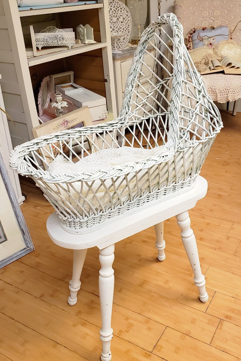 Vintage Wicker Cradle Doll's Crib Willow Etsy