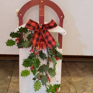 Decorative Sled Christmas Wreath, Ribbons Shabby Chic Cottage Core