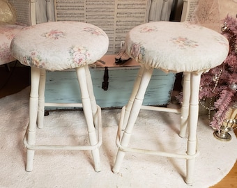 Painted stool Upholstered Florals Shabby Chic Cottage Core FREE shipping