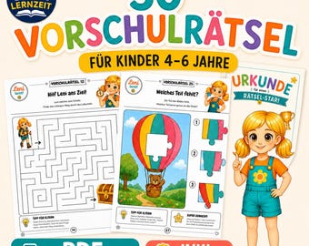 Vorschulrätsel PDF für Kinder 4–6 Jahre – 30 Arbeitsblätter für die Vorschule zum Ausdrucken