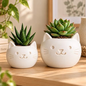 Cat Face Planter – Cute Succulent Plant Pot | Cat Lover Gift | 6 Matte Colours
