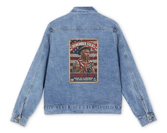 Remember Folks Vintage Patriotic Cowboy Denim Jacket | Americana Back Patch