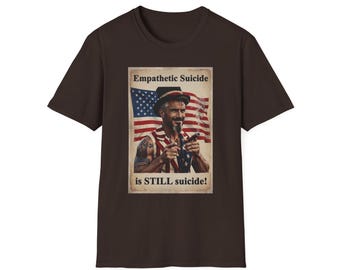 Camiseta com estampa de pôster sobre suicídio empático | Estilo vintage com a bandeira americana