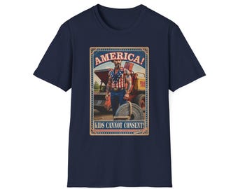 Camiseta com estampa vintage de fazendeiro e caminhoneiro dos Estados Unidos! | Slogan "Crianças não podem consentir"