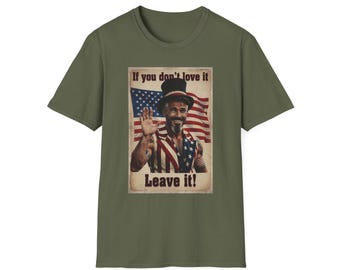 Camiseta "Se você não ama, deixe" | Bandeira patriótica vintage do Tio Sam