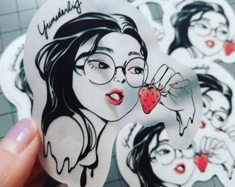 Strawberry Girl 3" Clear Sticker