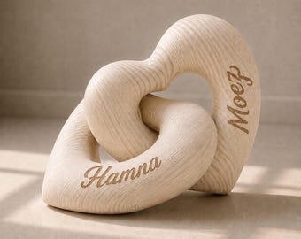 Personalized Heart Wooden Sculpture With Custom Names, Romantic Gift for Couples, Anniversary Wedding Present for Him & Her