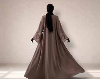 Luxury Embroidered Sleeve Abaya with Belt – Modest flowy Maxi Dress for Eid | Eid Dress
