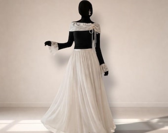 Elegant 2 Piece Set For Women Off Shoulder Top And High Waist Mesh Skirt Outfit