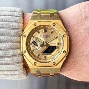 Custom Casio G-Shock GA-2100 CasiOak Mod – Full Gold-Tone Steel Bracelet