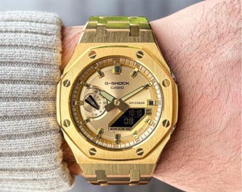 Personalização de relógio Casio G-Shock GA2100 dourado