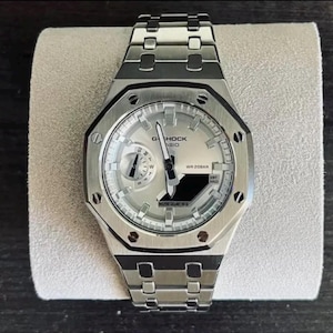 Custom Casio G-Shock GA-2100 CasiOak Mod – Full Silver Steel Bracelet
