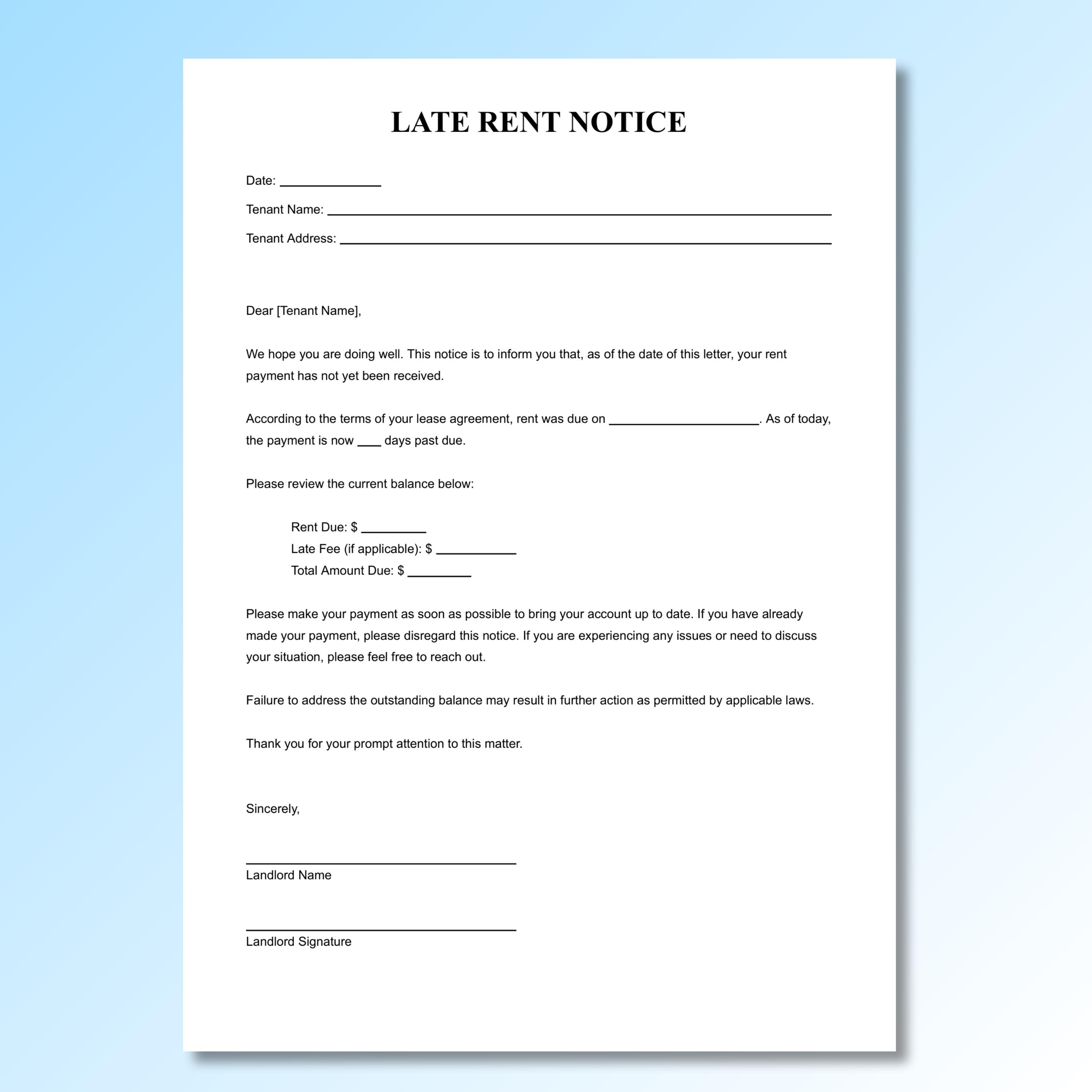 Late Rent Notice Template | Printable Fillable PDF & Word | Past Due ...