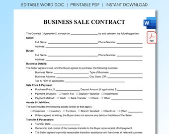 Business Sale Contract Template | Editable Business Purchase Agreement | Printable Business Transfer Form | Instant Download Word Doc
