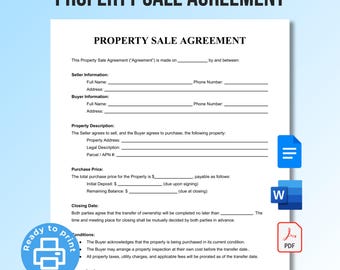 Contratto di compravendita immobiliare di una pagina, modello di contratto di acquisto modificabile, atto di vendita immobiliare stampabile, modulo di vendita casa, PDF e Word