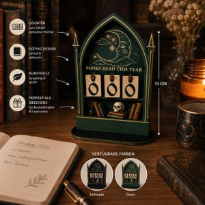 Buchtracker aus Holz, Gothic Buch Tracker, Lesetracker zum Bücher zählen, Buchdeko, Geschenk für Buchliebhaber, Book Tracker, Leseziel Retro