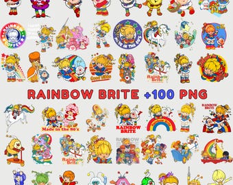 Paquete de más de 100 imágenes PNG de Rainbow Brite, colección de imágenes prediseñadas retro, personajes de dibujos animados de los 80 (descarga digital)