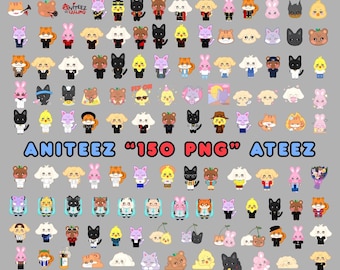 Paquete de 150 imágenes PNG de Aniteez, fan art de Kpop de Ateez en formato PNG, imágenes prediseñadas de Kpop, descarga digital.