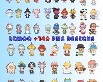 Paquete PNG de Dimoo +140 imágenes, imágenes prediseñadas de dibujos en papel de Kiva, fan art PNG de Popmart, descarga digital
