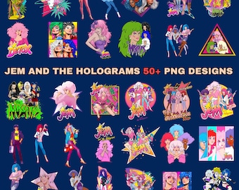 Pacote com mais de 50 PNGs de Jem e as Hologramas, presente retrô para meninas, ideias de aniversário vintage, PNG de desenho animado dos anos 80