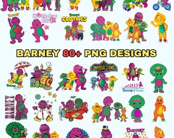 Paquete de más de 80 imágenes PNG de Barney y sus amigos, imágenes prediseñadas de dinosaurios morados para fiestas infantiles (descarga digital).