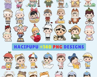 Paquete de imágenes PNG de Hacipupu +70 imágenes, fan art PNG de Popmart, imágenes prediseñadas de dibujos en papel de Kiva, descarga digital