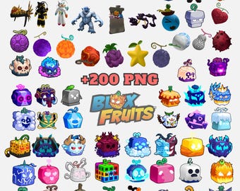 Paquete de más de 200 imágenes PNG de frutas de Blox, fan art de Roblox, imágenes prediseñadas de juegos, descarga digital.