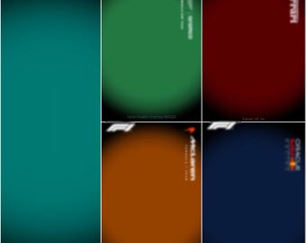 Peut inclure: Une collection de cinq affiches rectangulaires d'écuries de Formule 1 présentant la Mercedes-AMG F1W14 E Performance en sarcelle, l'Aston Martin Aramco AM23 en vert, la Ferrari SF-24 en rouge, la McLaren MCL38 en orange et l'Oracle Red Bull Racing RB20 en bleu foncé.