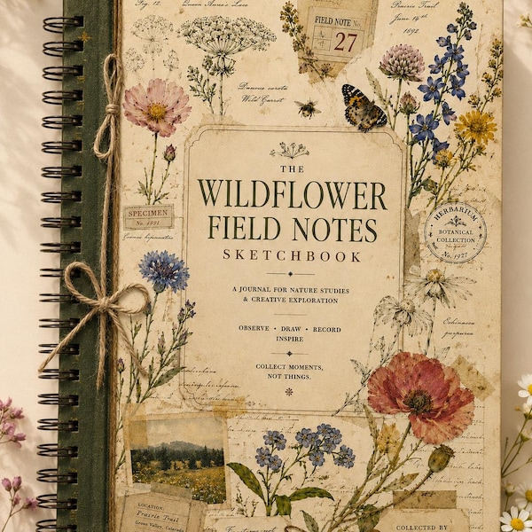 Wildflower Field Notes Junk Journal Kit, Botanical Pages, Nature Ephemera (US Letter A4 A5)