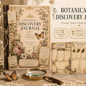 Botanisch ontdekkingsdagboek, vintage veldnotities voor natuurstudie (printbaar PDF)