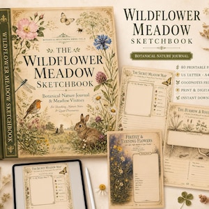 Wildflower Meadow Sketchbook, Botanical Nature Journal, Vintage Pages (Digital Download)
