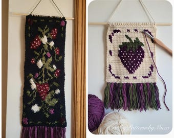 Strawberry Vine Tapestry Crochet Pattern | Fruit Wall Hanging (Digital PDF Download)