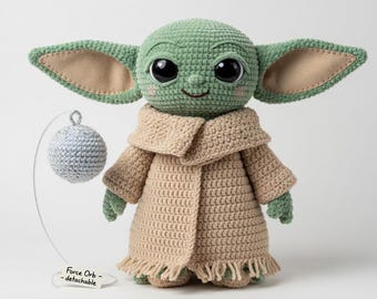 Giant Baby Yoda Grogu Crochet Pattern PDF | 26 Inch Jumbo Amigurumi Star Wars Plush with Posable Ears & Force Orb