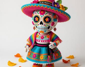 Crochet Pattern Día de los Muertos Sugar Skull Full Body Amigurumi | Day of the Dead Crochet Doll PDF