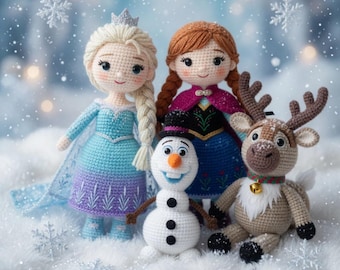 Frozen Characters Crochet Pattern Bundle | Elsa, Anna, Olaf, Sven Amigurumi (PDF Pattern)