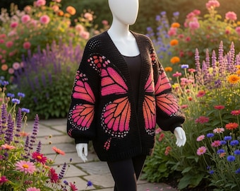 Oversized Monarch Butterfly Crochet Cardigan Pattern PDF | Butterfly Wings Sweater | Instant Digital Download)
