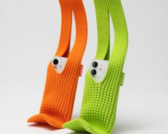 Crochet iPhone Pocket Bag Pattern | Issey Miyake Style Phone Holder with Strap, PDF