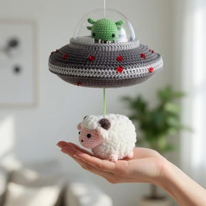 Crochet UFO Amigurumi Kit • Flying Saucer Alien & Sheep Music Box Mobile (PDF Pattern)