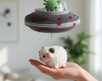 Crochet UFO Amigurumi Kit • Flying Saucer Alien & Sheep Music Box Mobile (PDF Pattern)