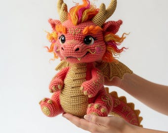 Ne Zha 2 Baby Dragon Crochet Pattern | Fairycore Pastel Red Gold Amigurumi Plush PDF