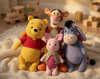 Winnie the Pooh Crochet Pattern Bundle | Amigurumi Pooh, Tigger, Piglet, Eeyore (PDF Download)