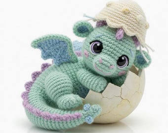 Crochet Baby Dragon Pattern | Amigurumi Hatching in Eggshell Toy (PDF Download)