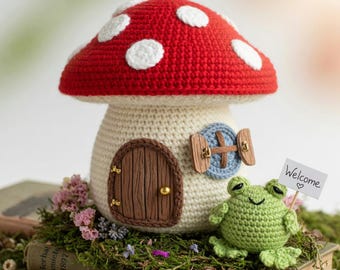 Mushroom Cottage Crochet Pattern | Frog Amigurumi, Woodland Decor (PDF)
