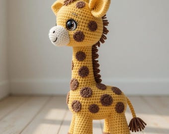 Wzór na szydełkową żyrafę w formacie PDF | Zabawka Safari Amigurumi, kropki, długa szyja (pobranie cyfrowe)
