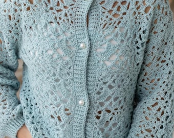 Rosemarie Cardigan Crochet PDF Pattern | Lacy Oversized Pullover, Delicate Jumper | Step-by-Step Photos & Videos