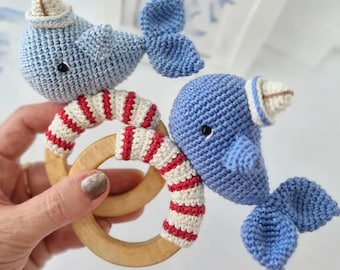 Crochet Whale Rattle Pattern PDF | Amigurumi Baby Teether Ring Toy | Ocean Nursery Gift | Fish Rattle Pattern